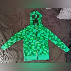 Minecraft Creeper Full Zip Up Hoodie Sweater Boys Size Large